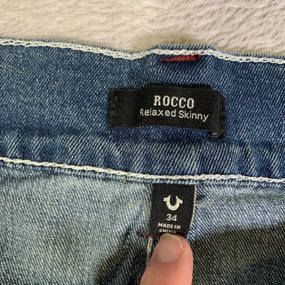 True Religion Rocco Big T Jeans Mens 34x30 Blue‎ Medium Wash Relaxed Skinny NEW